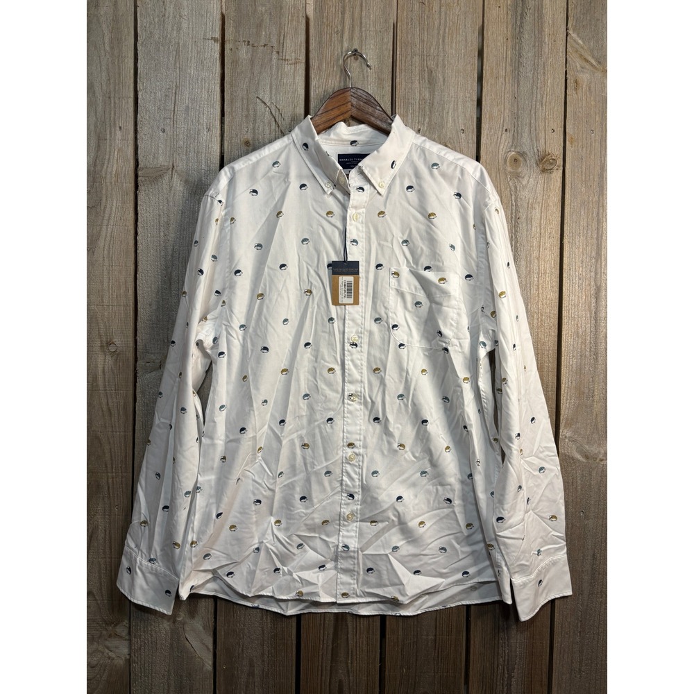 Charles Tyrwhitt Mens XL Slim Fit Non-Iron Hedgehog Print Shirt CSN0452MLT White
